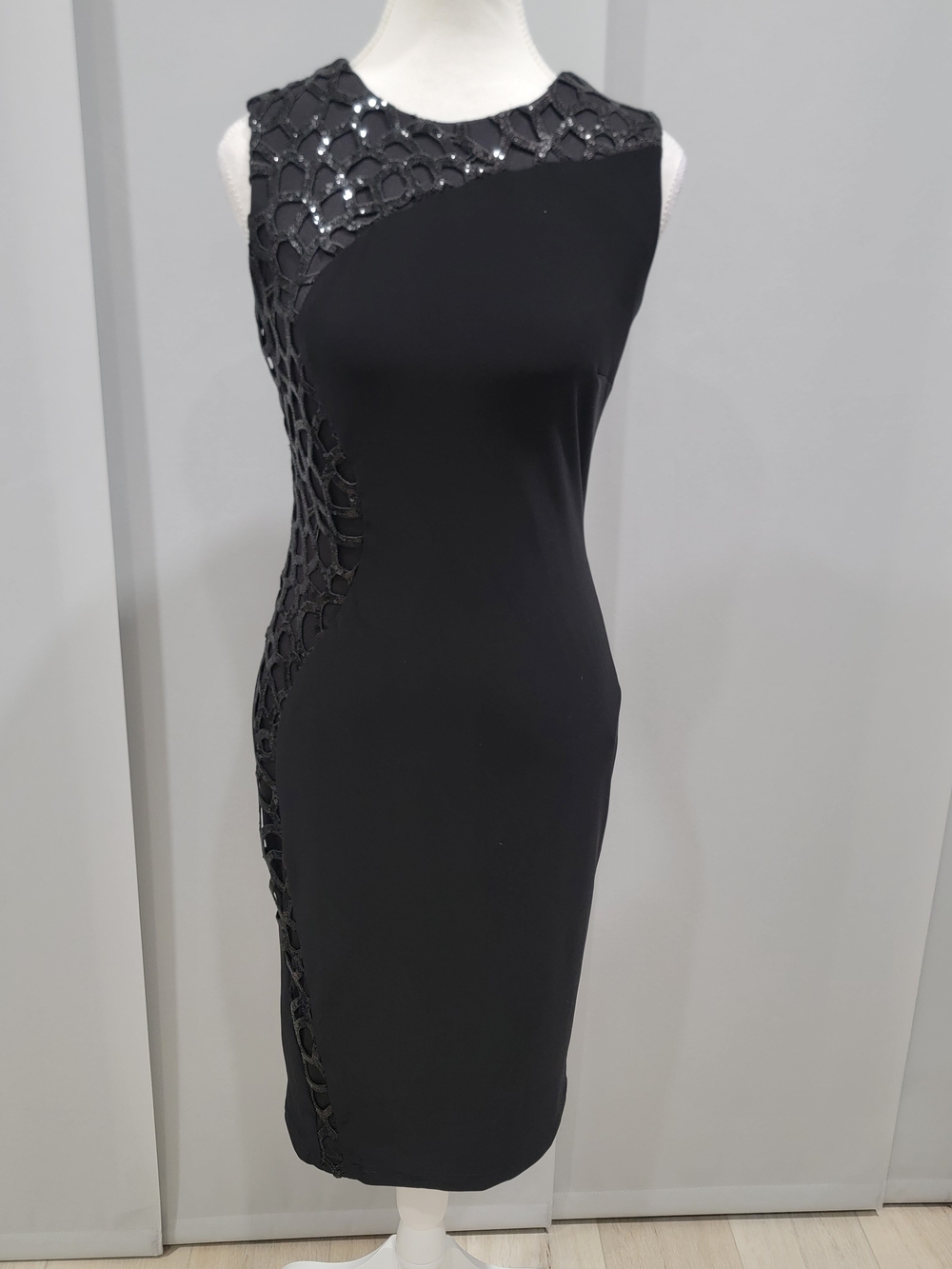 Joseph Ribkoff Black Sleeveless Sheath Dress with Glossy Trim